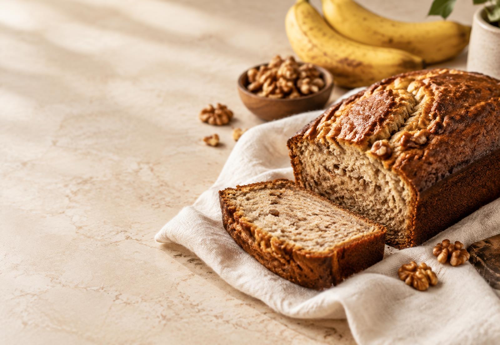Artisan banana bread, freshly sliced